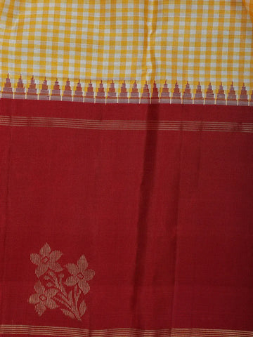 Yellow Checked Woven Pure Kanchipuram Silk Saree - Diadem
