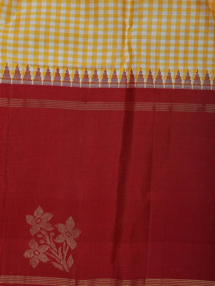 Yellow Checked Woven Pure Kanchipuram Silk Saree - Diadem