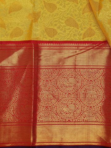 Yellow Floral Brocade Woven Pure Kanchipuram Silk Saree - Diadem