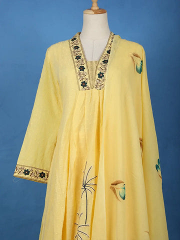 Yellow Floral Design Cotton Salwar Suit - Diadem
