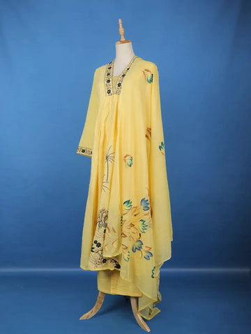 Yellow Floral Design Cotton Salwar Suit - Diadem