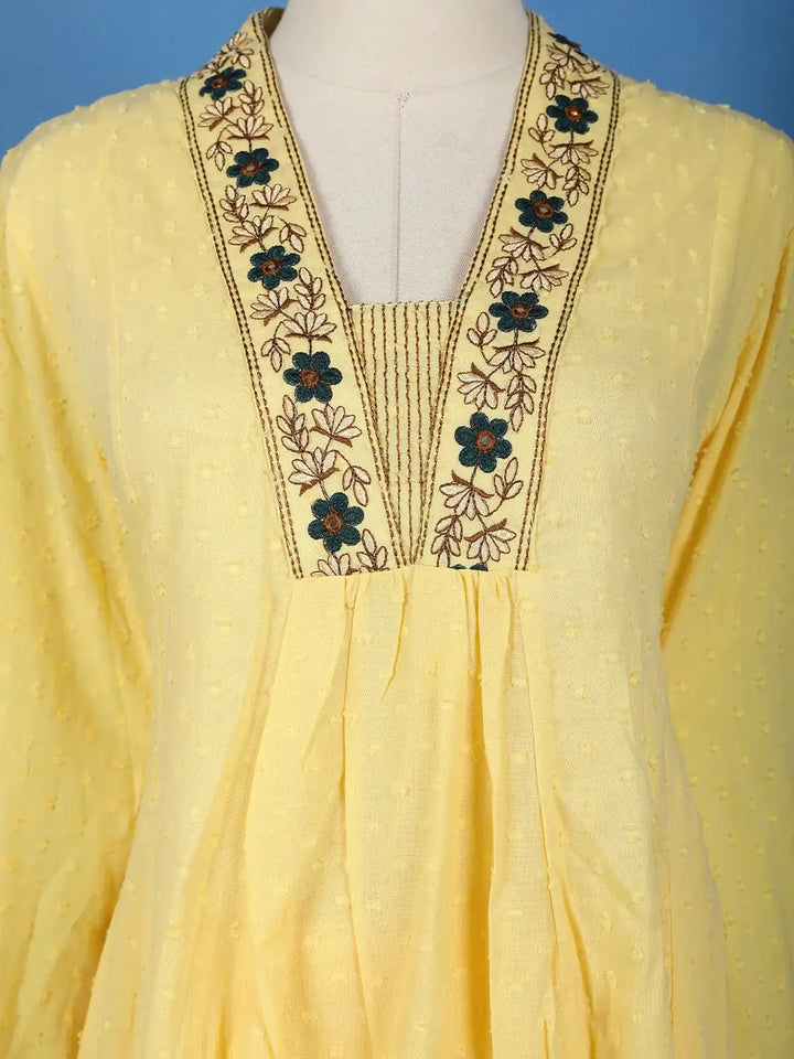 Yellow Floral Design Cotton Salwar Suit - Diadem