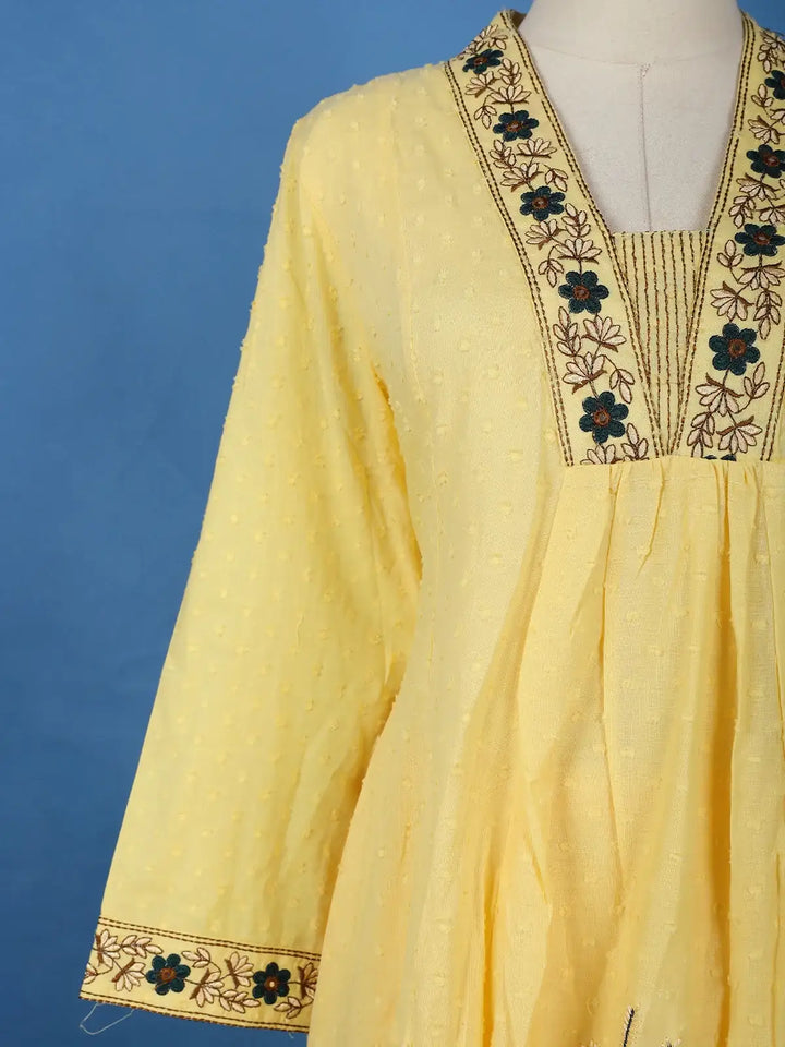 Yellow Floral Design Cotton Salwar Suit - Diadem