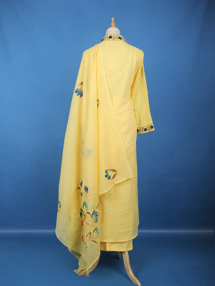 Yellow Floral Design Cotton Salwar Suit - Diadem