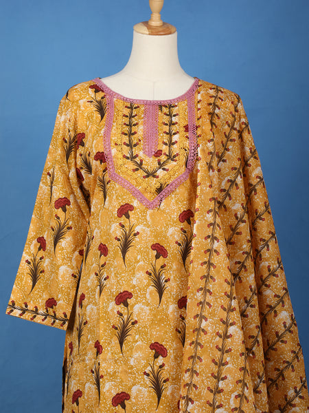 Yellow Floral Design Printed Cotton Salwar Suit - Diadem
