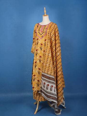Yellow Floral Design Printed Cotton Salwar Suit - Diadem
