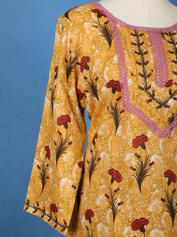 Yellow Floral Design Printed Cotton Salwar Suit - Diadem