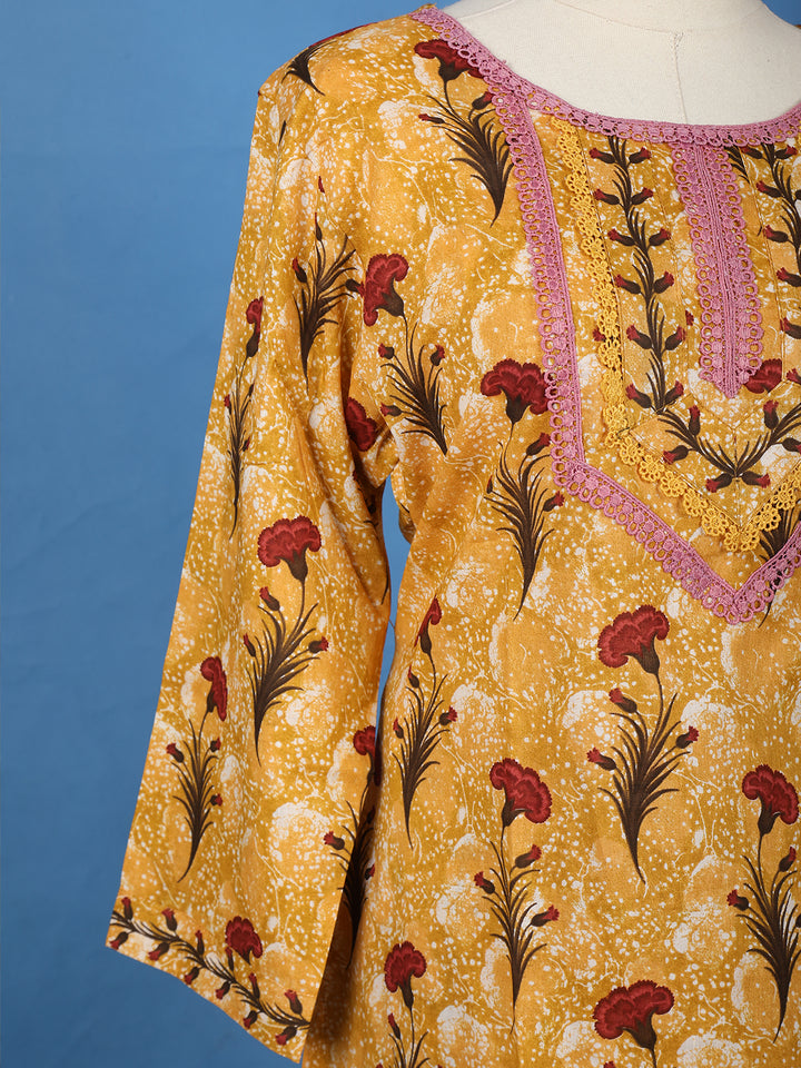 Yellow Floral Design Printed Cotton Salwar Suit - Diadem