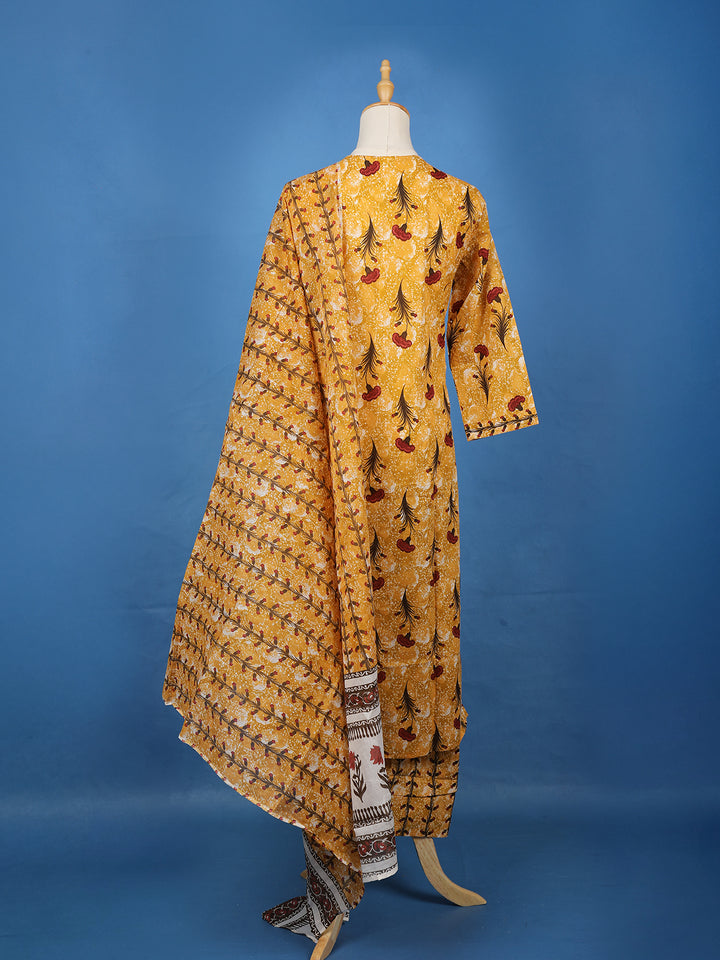 Yellow Floral Design Printed Cotton Salwar Suit - Diadem