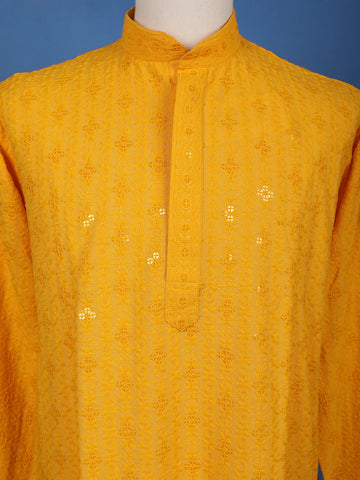 Yellow Floral Designed Cotton Kurta - Diadem