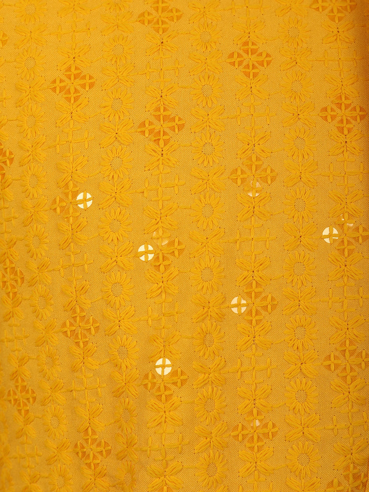Yellow Floral Designed Cotton Kurta - Diadem
