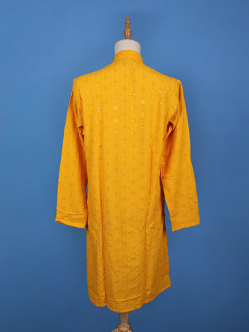Yellow Floral Designed Cotton Kurta - Diadem