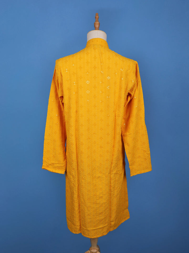 Yellow Floral Designed Cotton Kurta - Diadem