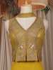 Yellow Floral and Geometric Embroidered Georgette Palazzo Suit