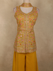 Yellow Floral Embroidered Georgette Palazzo Suit