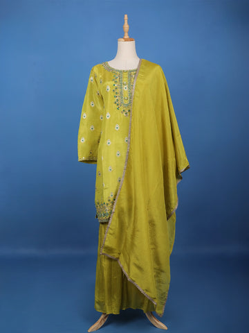 Yellow Floral Embroidered Silk Sharara Set - Diadem