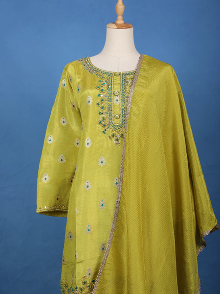 Yellow Floral Embroidered Silk Sharara Set - Diadem