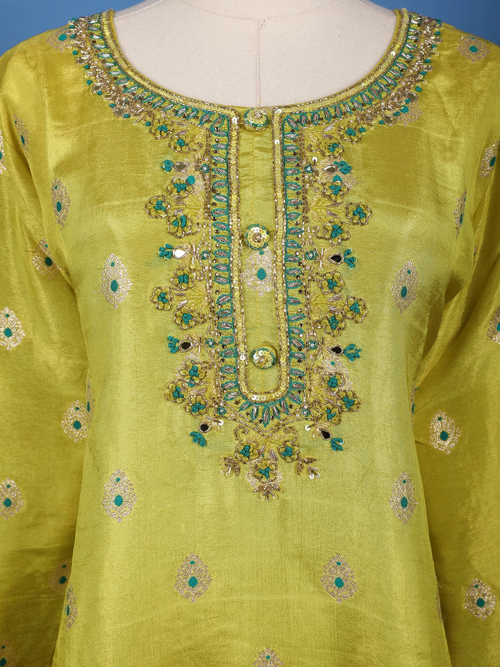Yellow Floral Embroidered Silk Sharara Set - Diadem