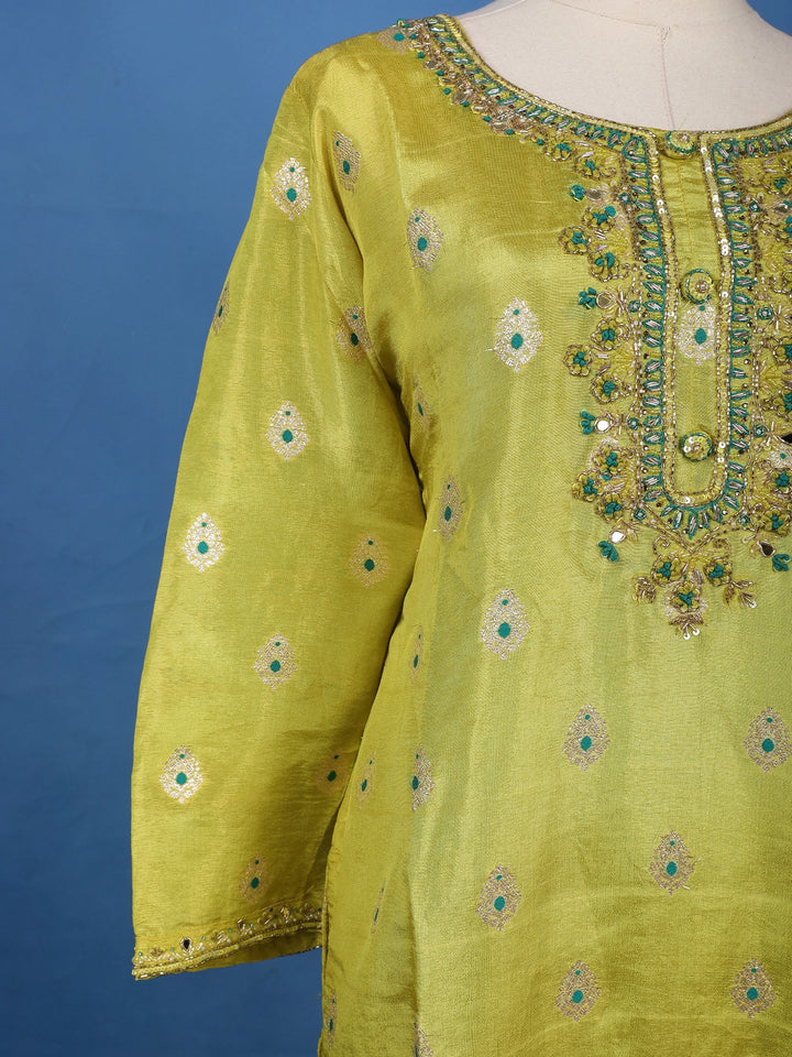 Yellow Floral Embroidered Silk Sharara Set - Diadem