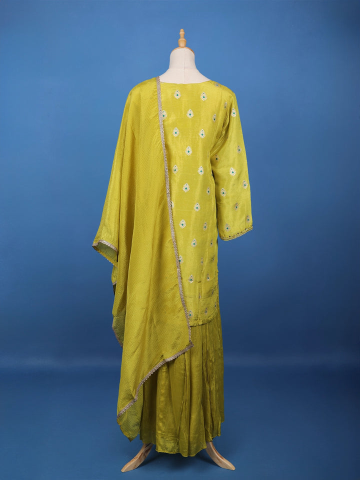 Yellow Floral Embroidered Silk Sharara Set - Diadem