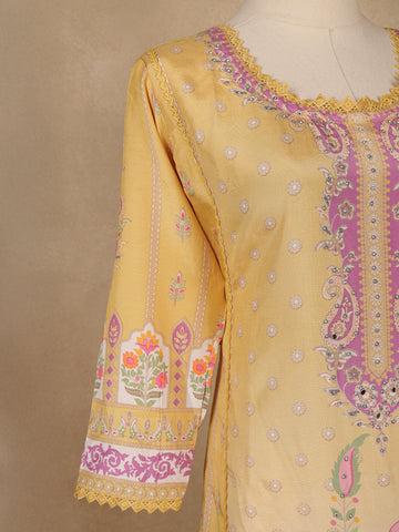 Yellow Floral Printed Cotton Salwar Suit With Dupatta - Diadem