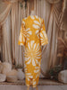 Yellow Floral Printed Design Cotton Straight Cut Salwar Suit