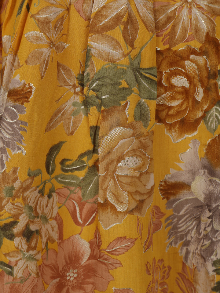 Yellow Floral Printed Rayon Kurti - Diadem