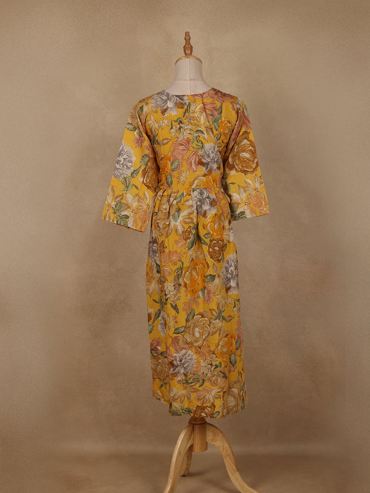 Yellow Floral Printed Rayon Kurti - Diadem