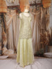 Yellow Floral Sequins Embroidered Organza Palazzo Suit