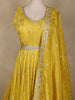 Yellow Floral Sequins and Beads Embroidered Design Semi Silk Gown with Dupatta