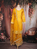 Yellow Floral Sequins and Beads Embroidered Design Tissue Palazzo Suit