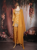 Yellow Floral Thread Embroidered Design Tissue Silk Palazzo Suit with Dupatta