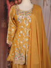 Yellow Floral Thread Embroidered Design Tissue Silk Palazzo Suit with Dupatta