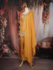 Yellow Floral Thread Embroidered Design Tissue Silk Palazzo Suit with Dupatta