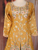 Yellow Floral Thread Embroidered Design Tissue Silk Palazzo Suit with Dupatta