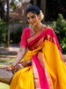 Yellow Floral Woven Pure Kanchipuram Silk Saree - Diadem