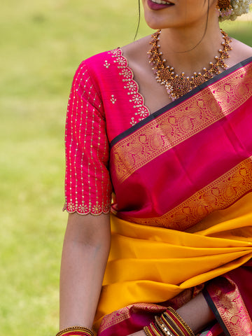 Yellow Floral Woven Pure Kanchipuram Silk Saree - Diadem