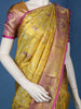 Yellow Floral Woven Pure Kanchipuram Silk Saree With Contrast Pink Zari Border