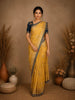 Yellow Floral Woven Semi Banarasi Saree with Scallop Border