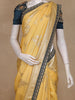 Yellow Floral Woven Semi Banarasi Saree with Scallop Border