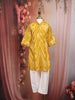 Yellow Ikat Printed Cotton Kids Kurta Set