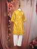 Yellow Ikat Printed Cotton Kids Kurta Set
