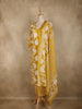 Yellow Leaf Printed Design Cotton Straight Cut Salwar Suit with Dupatta