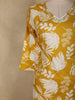 Yellow Leaf Printed Design Cotton Straight Cut Salwar Suit with Dupatta