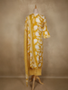 Yellow Leaf Printed Design Cotton Straight Cut Salwar Suit with Dupatta