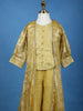 Yellow Mirror Work Kids Palazzo Suit With Jacquard Long Jacket