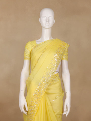 Yellow Sequin Embellishments Organza Saree - Diadem