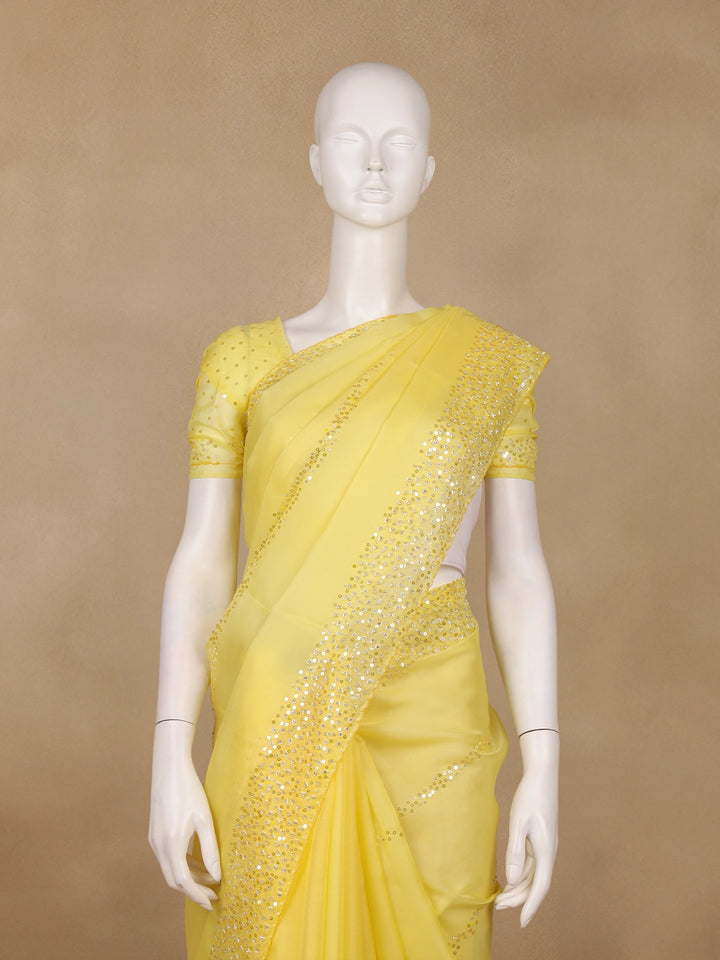 Yellow Sequin Embellishments Organza Saree - Diadem