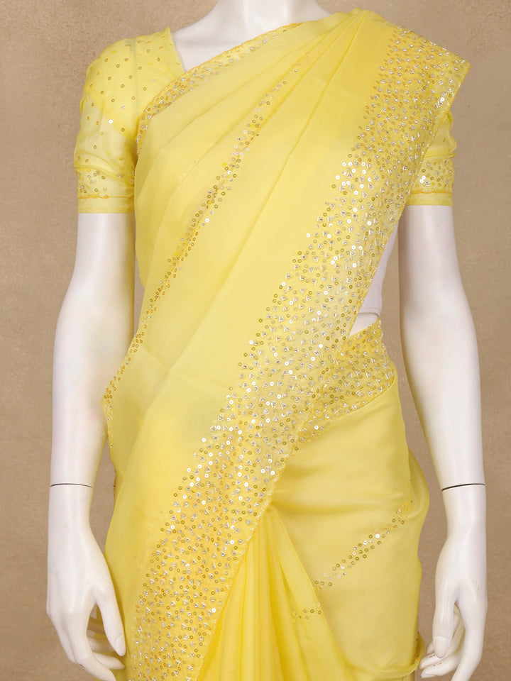 Yellow Sequin Embellishments Organza Saree - Diadem