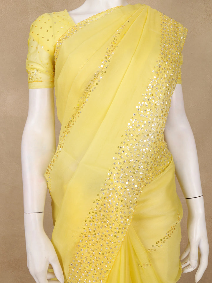 Yellow Sequin Embellishments Organza Saree - Diadem